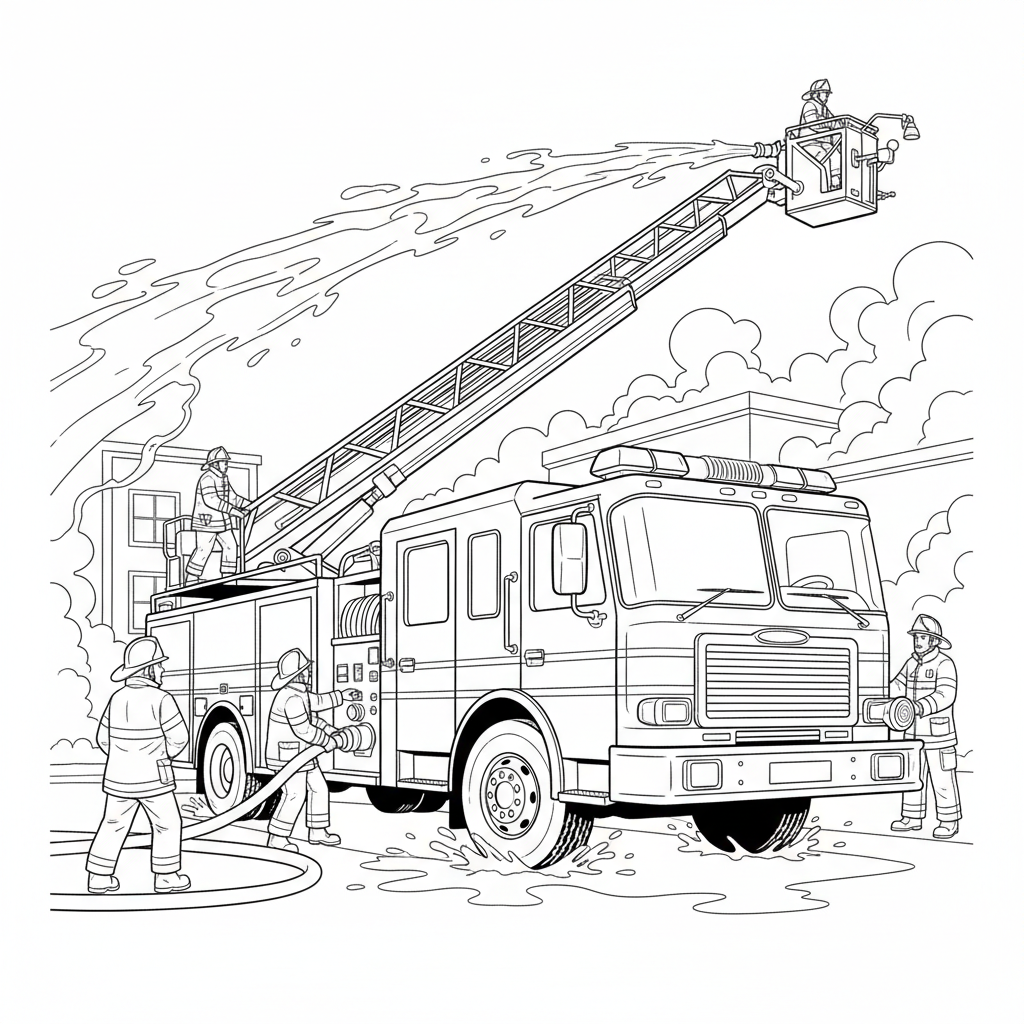 Ein großes rotes Feuerwehrauto im Einsatz