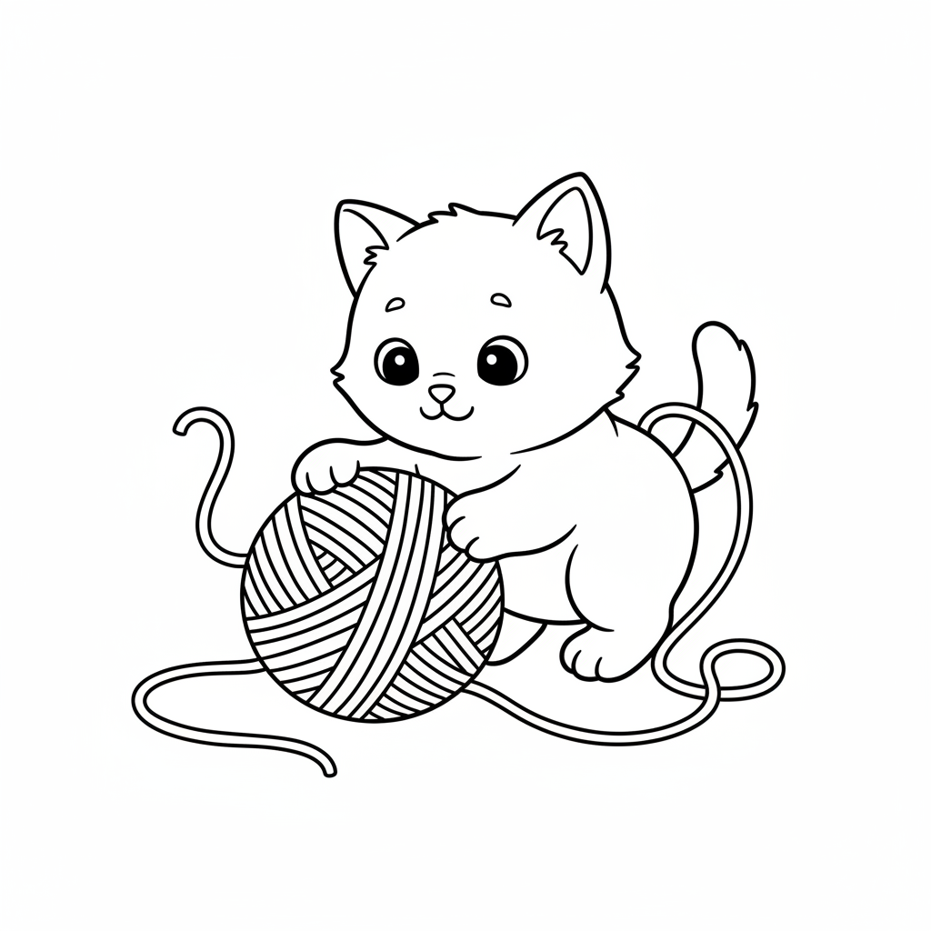 Ein verspieltes Kätzchen mit einem Wollknäuel