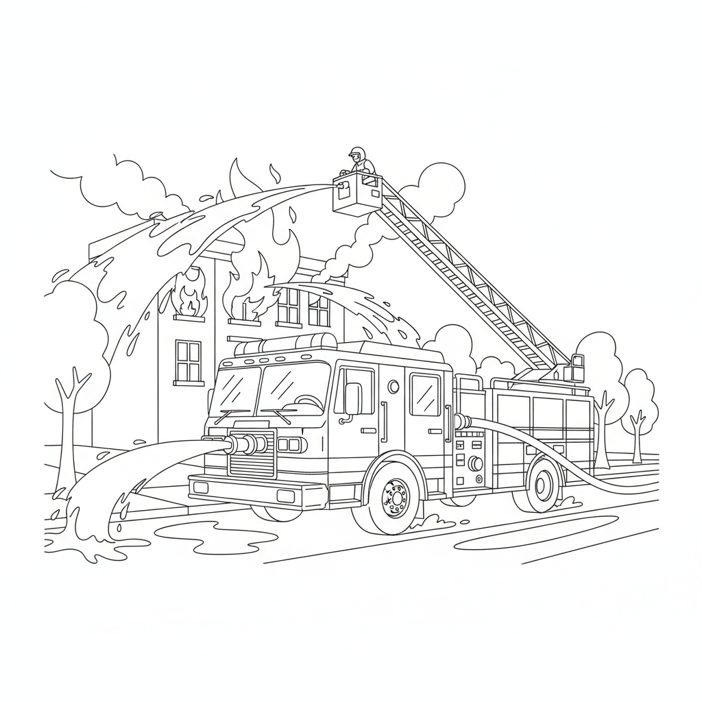 Ein großes rotes Feuerwehrauto im Einsatz